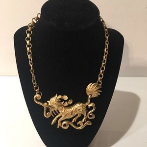TRIFARI DRAGON-HORSE GOLD-TONE VINTAGE NECKLACE